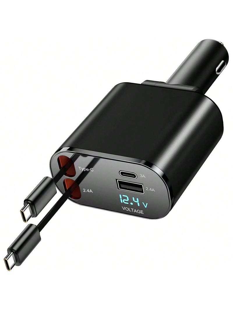 Intrekbare 4-in-1 snelle autolader compatibel met iPhone 11/12/13/14/15/Pro Max, Samsung Galaxy S23/22, Pixel, iPad Pro_voghion.com