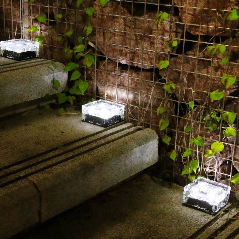 Solar Ice Brick Lights – Waterproof Outdoor Garden & Pathway Lighting (4 LED/1 LED, 10x10cm & 7x7cm, Multiple Colors, Glass/Acrylic Options)​_voghion.com