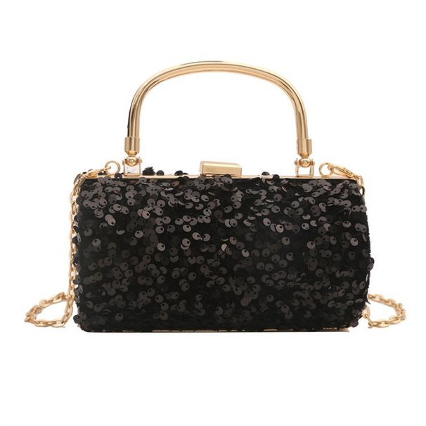 Borsa da pranzo da donna con paillettes e texture, stile quotidiano, borsa a tracolla con catena versatile_voghion.com