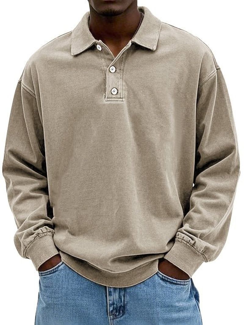 Herrenbekleidung Independent Station Europäisches und amerikanisches Herren-Langarm-Poloshirt, Pullover, gewaschen und T-Shirt_voghion.com