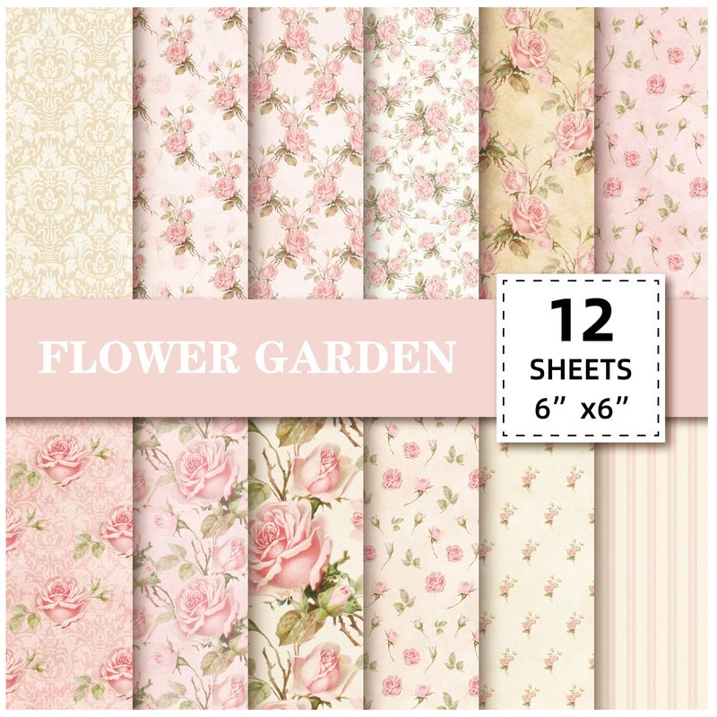 Stationery Sticker 12 Sheets/pack DIY Photo Album Clipping Paper Notebook Material Paper Pink Floral Valentine's Day Background Paper Pattern Paper_voghion.com