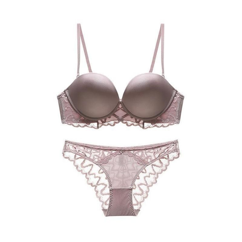 Women's Intimates Sexy Thin Section Soft Steel Ring Bra Big U Smooth Beautiful Back Lace Underwear Female Small Chest Push Up Bra Set_voghion.com