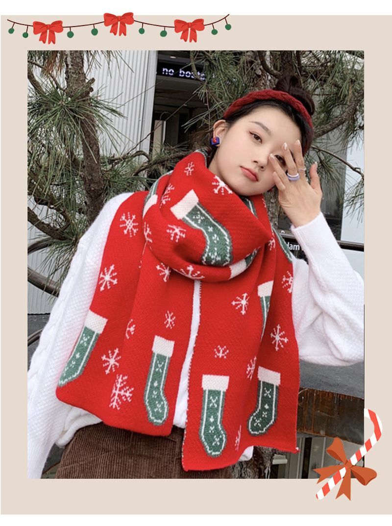 Designer big personalised women's Christmas antlers printed knitted original windproof thickened warm and versatile knitted scarf_voghion.com
