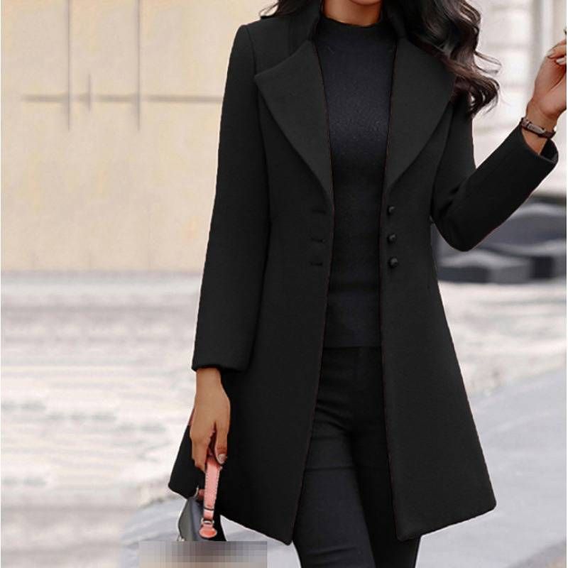 Women's Slim Fit Wool Blend Trench Coat – Elegant Long Sleeve Double-Breasted Overcoat For Fall & Winter_voghion.com