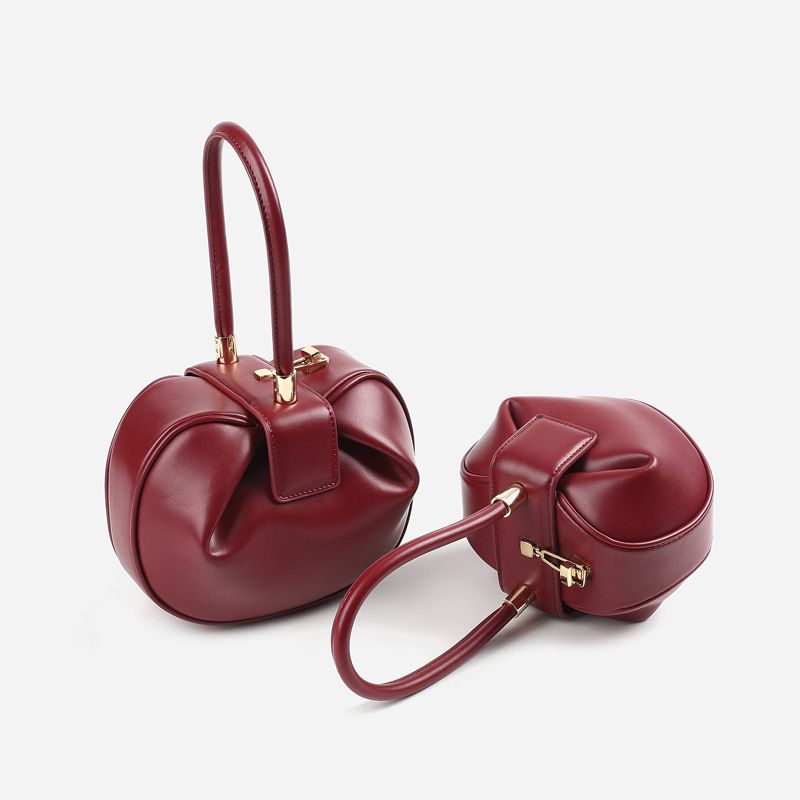 Handtasche, High-End-Damentasche aus echtem Leder, Nischendesign, schlicht, modisch, Retro, Wonton-Knödel, Wontons, runde Tasche, Umhängetasche_voghion.com