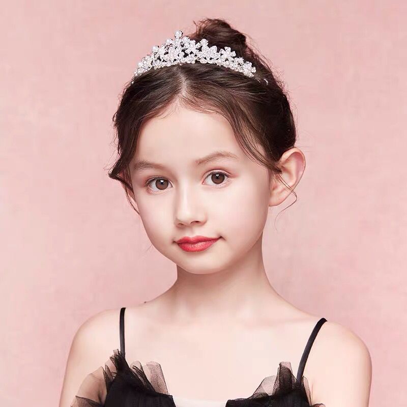 Children's Crown Rhinestone Pearl Tiara Hair Accessories Simple Children's Birthday Crown Princess Performance Accessories_voghion.com