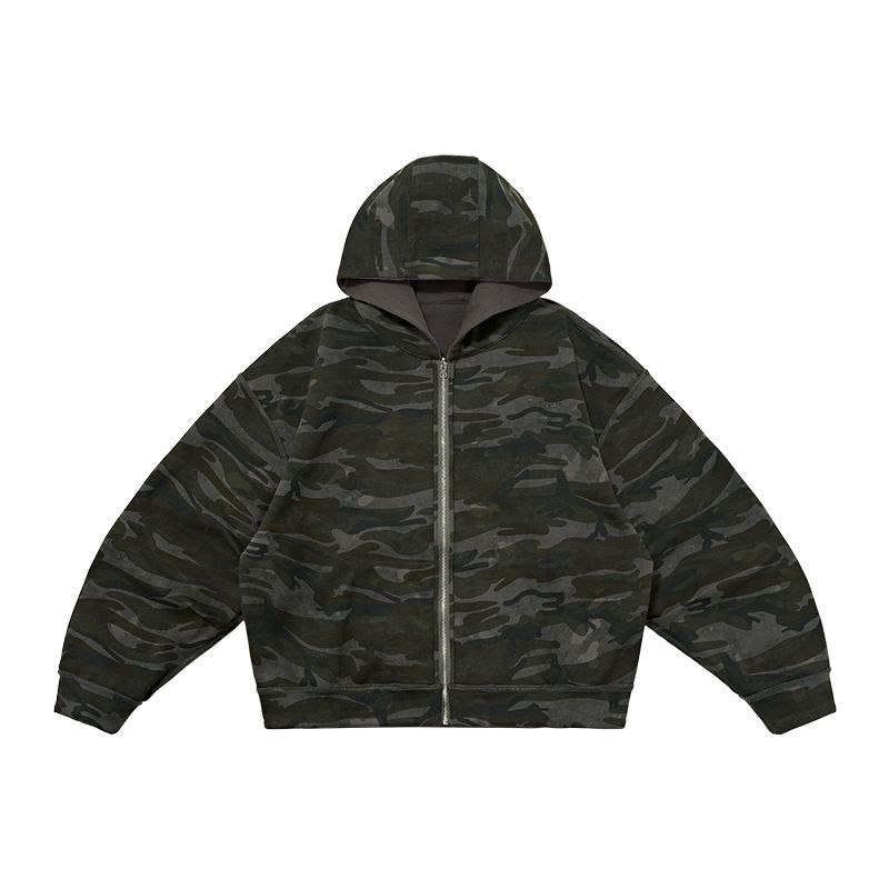 "Wendbarer Camo-Kapuzenpullover mit Reißverschluss für Herren – Kastenförmige Streetwear-Jacke mit überschnittenen Schultern für den Freizeitlook"_voghion.com