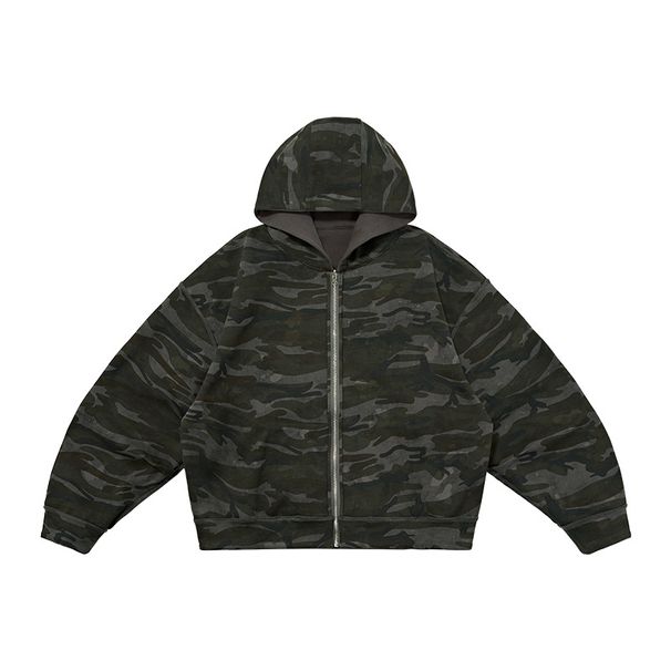 "Wendbarer Camo-Kapuzenpullover mit Reißverschluss für Herren – Kastenförmige Streetwear-Jacke mit überschnittenen Schultern für den Freizeitlook"_voghion.com