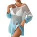 Copricostume da spiaggia elegante con inserti traforati e maniche lunghe - Copricostume da bikini trasparente sfumato per donna, copricostume estivo_voghion.com