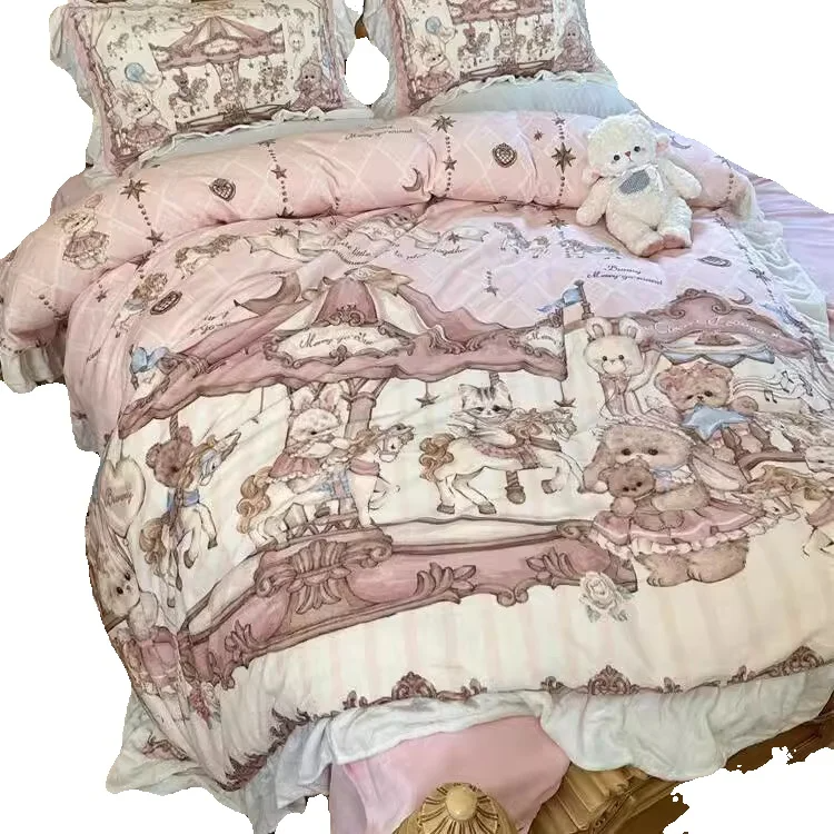 Autumn/Winter Thickened Warm Fleece Four-Piece Set With Coral Fleece Duvet Cover_voghion.com