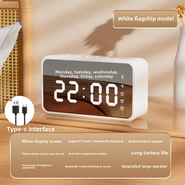 Shadow Giant D5 Bluetooth Student Spiegel Uhr Alarm Subwoofer Wake-Up Smart Lautsprecher_voghion.com