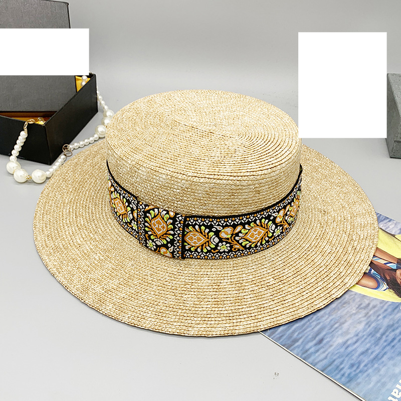 Ethnic style flat straw braid sweet lovely female single color large eaves shade_voghion.com