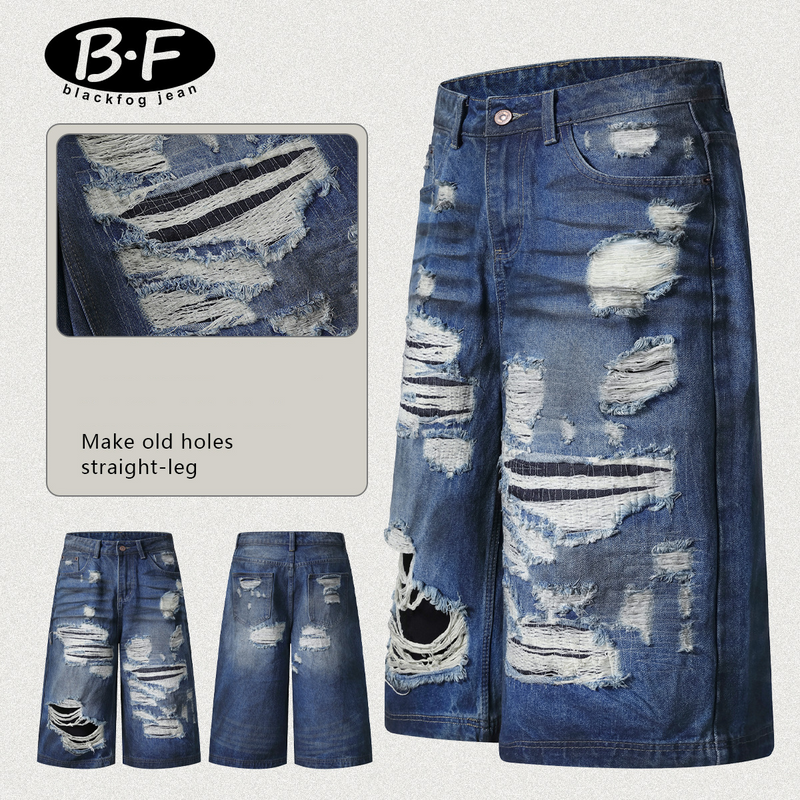 Herrenbekleidung Zerrissene Jeans Lose Lazy Feeling Hose_voghion.com