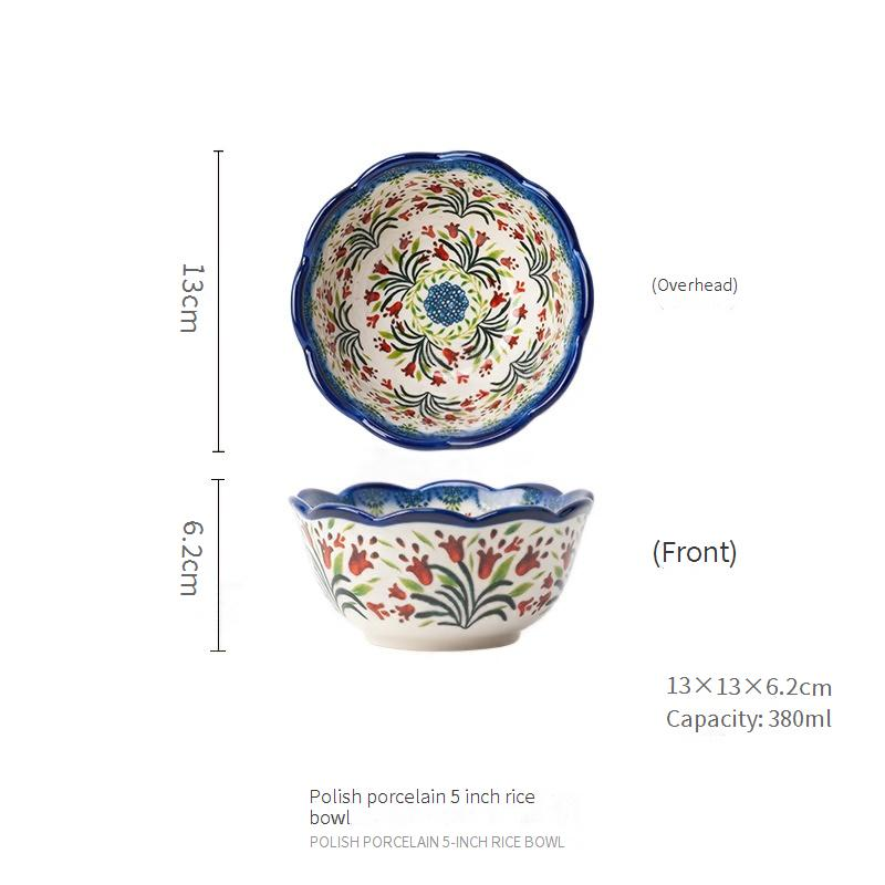 Bols à riz en céramique – Lot de 5 bols floraux faits main, compatibles micro-ondes et lave-vaisselle, style rustique pour un usage quotidien_voghion.com