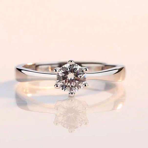Mossanit-Diamantring für Frauen – Koreanischer Stil, Sechs-Zinken-Fassung, Diamant-Imitat-Ring, Paarring – Offenes Band, Ehering, minimalistischer Ring_voghion.com