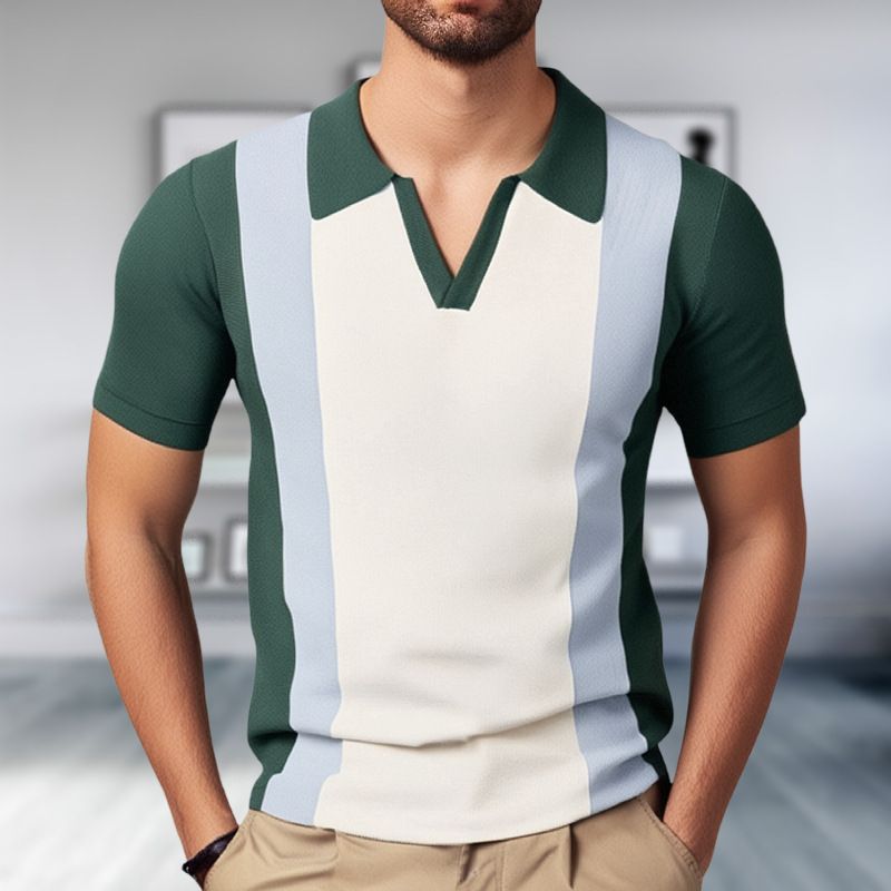 Suéter de verano para hombre, estilo japonés y coreano, con parches en colores contrastantes, estilo polo de negocios SY0078_voghion.com