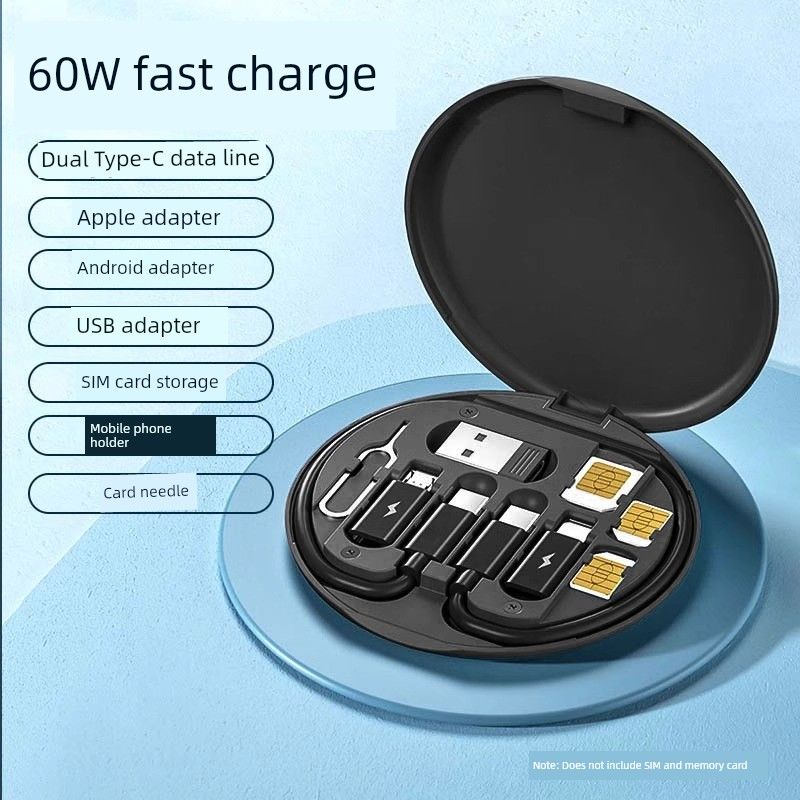 Calitate imbatabilă, 120W, șase în unul, portabil și versatil, adaptor pentru cartelă SIM, cutie de depozitare pentru ace, pentru iPhone 15, Huawei, computer, USB rapid_voghion.com