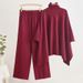Vêtements pour femmes automne et hiver nouveau costume deux pièces col haut cape couleur unie pull tricoté taille élastique pantalon large costume de tempérament_voghion.com