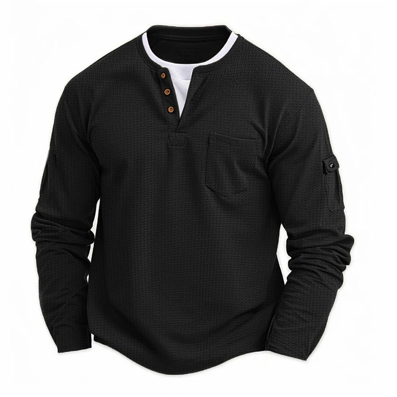 Herren T-Shirt Fake Two Piece Double Layer V-Ausschnitt Herbst- und Winterstil Mode Spleißen Großes Bottoming Shirt Langarm T-Shirt Herren_voghion.com