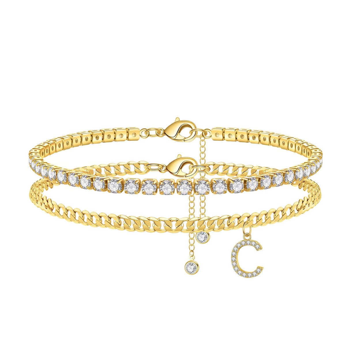 New Double Layer 26 Letter Claw Fashion Tennis Chain Inlaid With Diamonds Layered Beach Bracelet_voghion.com