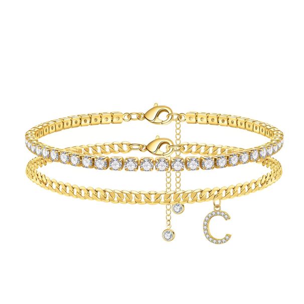 New Double Layer 26 Letter Claw Fashion Tennis Chain Inlaid With Diamonds Layered Beach Bracelet_voghion.com