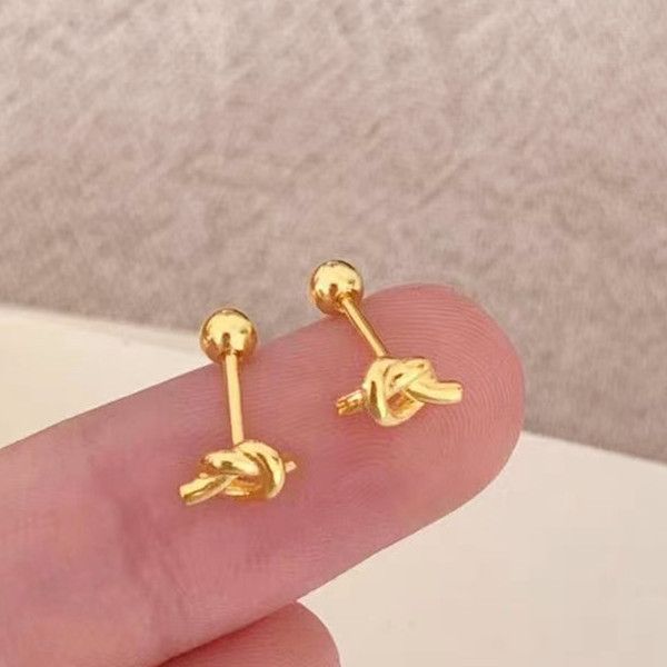 Orecchini piccoli a nodo per donna, eleganti, lussuosi, dal design unico e alla moda, orecchini a vite intrecciati, semplici e versatili, piccoli accessori per le orecchie._voghion.com