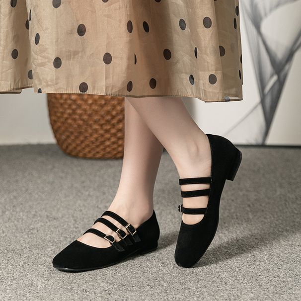 Summer Gentle Style Suede Versatile Mary Jane Women's Shoes With One Strap Design And Square Toe Flats_voghion.com