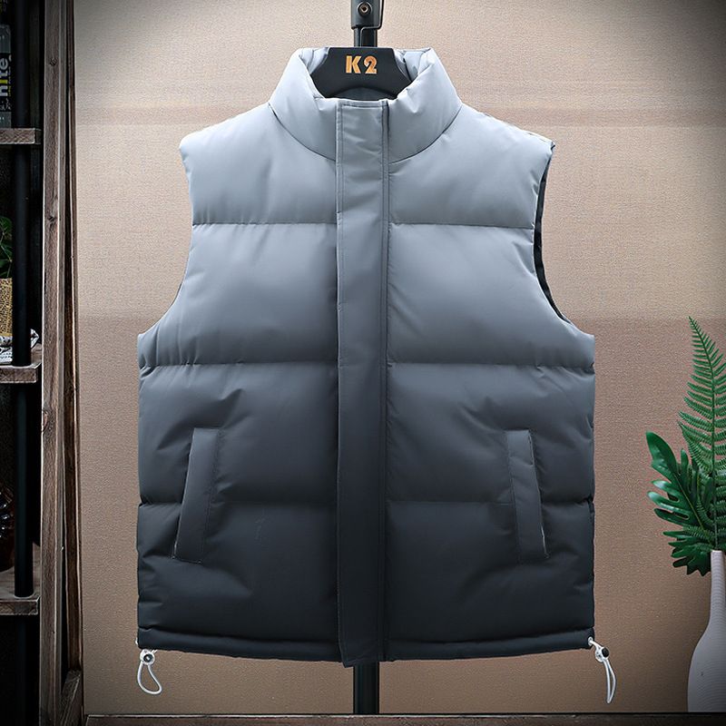 Herrenbekleidung Ärmellose Weste mit Farbverlauf für Herren – Warme, gesteppte Streetwear-Jacke mit Stehkragen und Reißverschluss für den Winter (Grau-Schwarz/Weiß-Grau/Weiß-Pink)_voghion.com