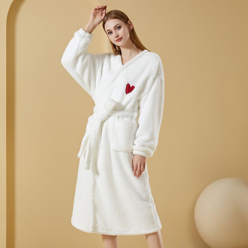 Women's Clothing Bathrobe Winter Thickened Coral Velvet Bathrobe Sweet Love Warm Long Bathrobe_voghion.com
