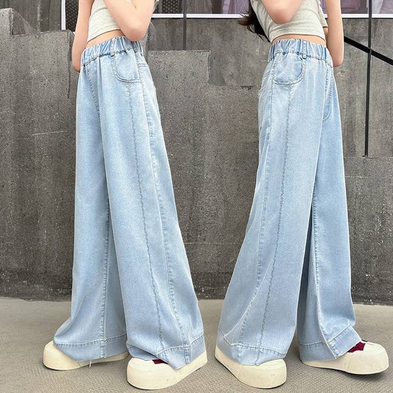 New Summer World Bank Casual Embroidered White Line Wide Leg Pants For Girls_voghion.com