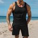 Men's Clothing Waffle Texture Short Sleeve Vest Shorts Set Breathable Running, Casual Wear (Black, Wine Red, Dark Green, Khaki, Gray, White)_voghion.com