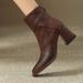 Retro brown soft leather chunky ankle boots women 2024 new high-heeled British style small square slim boots_voghion.com