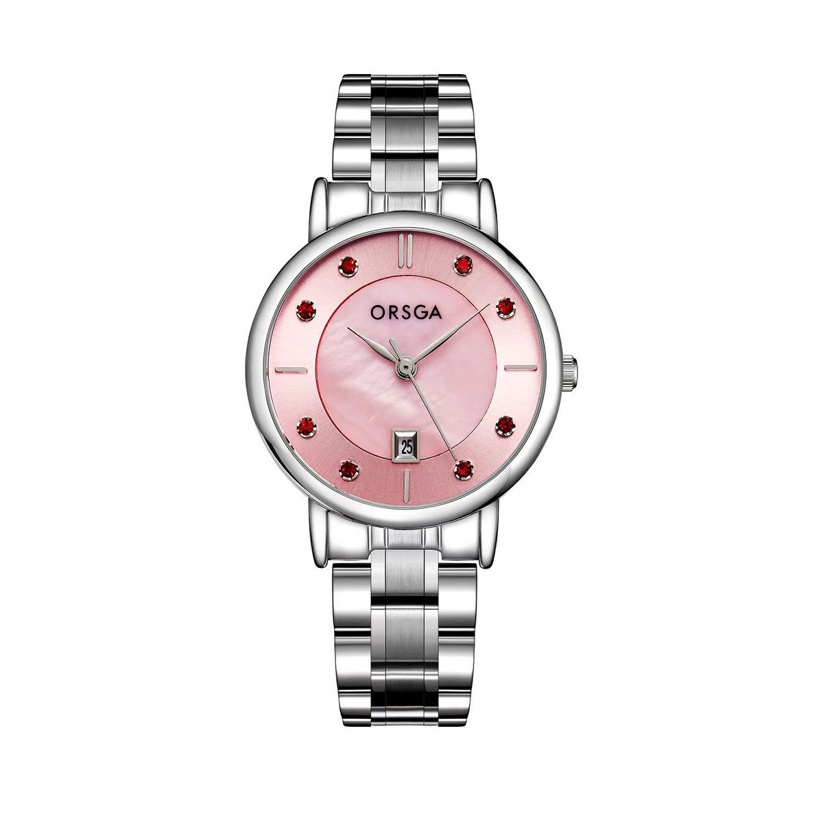 Orologi da donna Oshiga Orologio da donna con cinturino in acciaio massiccio, calendario e diamanti rossi Orologio da donna al quarzo alla moda_voghion.com