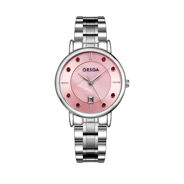 Orologi da donna Oshiga Orologio da donna con cinturino in acciaio massiccio, calendario e diamanti rossi Orologio da donna al quarzo alla moda_voghion.com