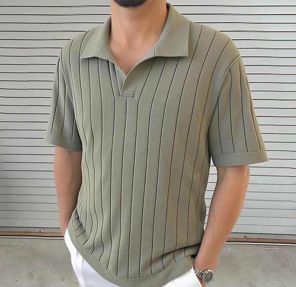 Poloshirt Reverspullover 2025 Neue farblich passende Kurzarm-Herrenbekleidung mit grenzüberschreitender europäischer und amerikanischer Muskelkleidung_voghion.com