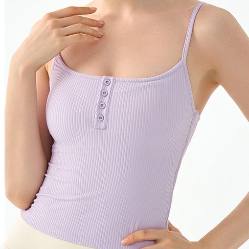 Damenbekleidung Sexy Yoga-Weste mit quadratischem Ausschnitt und Spaghettiträgern und Brustpolster für Frauen zum Tragen als Außenschicht, vielseitiges und schlankes Pilates-Fitness-Oberteil_voghion.com