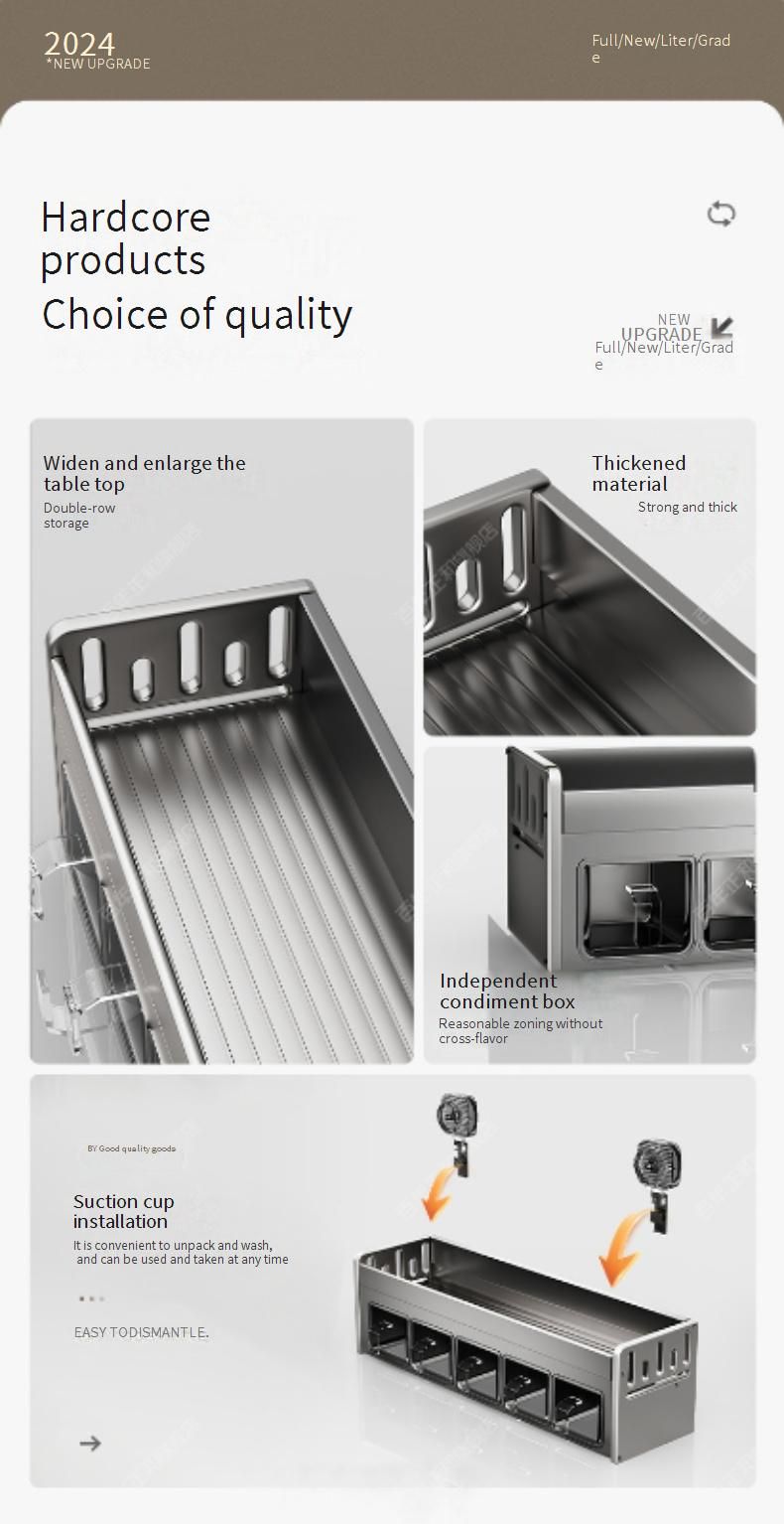 Space-Saving Wall-Mounted Spice Rack With Strong Suction Cups, Multi-Layer Kitchen Organizer For Salt, Oil, Soy Sauce Bottles_voghion.com