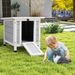 Charming Light Gray Wooden Rabbit Hutch - Weatherproof Indoor/Outdoor Small Pet Shelter With Openable Roof, Lockable Front Door & Ramp_voghion.com