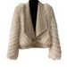 Women's Faux Fox Fur Trimmed Short Coat - Double-faced Wool Blend Collar Fashion Cardigan - Cream & Light Camel_voghion.com