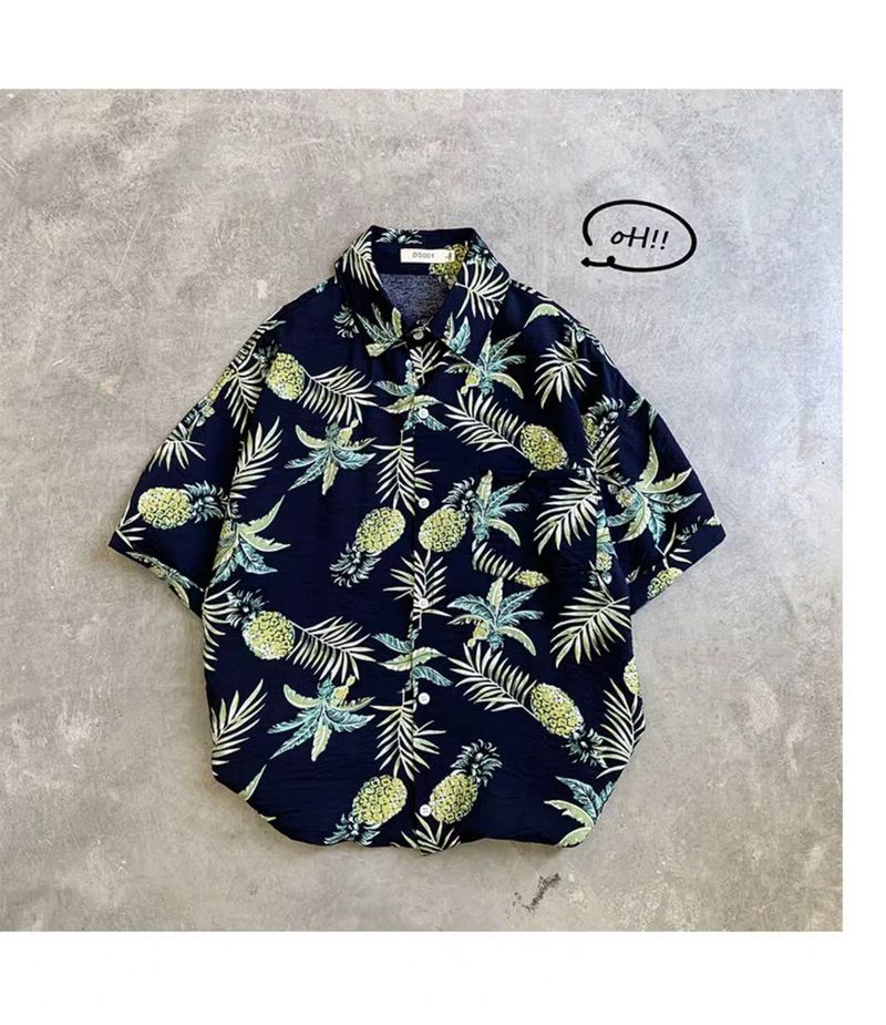 Men's Clothing thin retro floral shirt  beach short-sleeved floral shirt men's loose all-match five-point sleeves_voghion.com