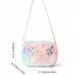 Flickor Rosa Fjärils Tecknad Mönster Messenger Väska Kawaii Färgglad Plysch Utflykt Liten Fyrkantig Väska Pälsklädd_voghion.com