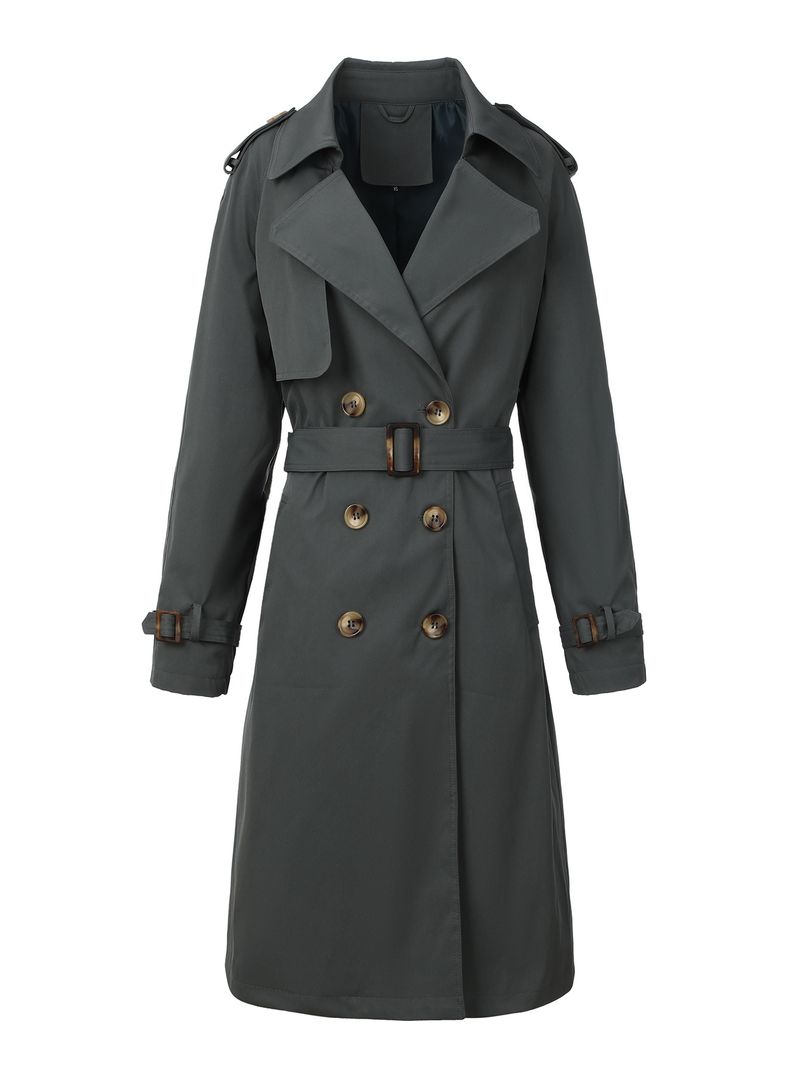 Trench doppiopetto da donna, elegante trench doppiopetto da donna - quattro colori, cintura in vita, spalline e polsini con bottoni_voghion.com