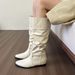 Soft And Comfortable Milk White Wrinkled Inner Height Increasing Long For Women Low Chunky Heel Martin Boots_voghion.com