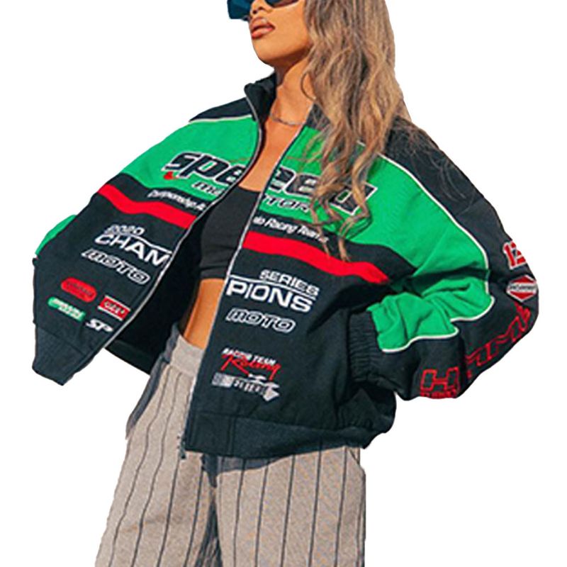 Vêtements pour femmes automne et hiver nouvelle veste transfrontalière style sportif imprimé décontracté coupe-vent à manches longues veste de moto_voghion.com