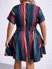 Damen Große Größen Damen V-Ausschnitt Streifen Taille Schlank Kleid_voghion.com