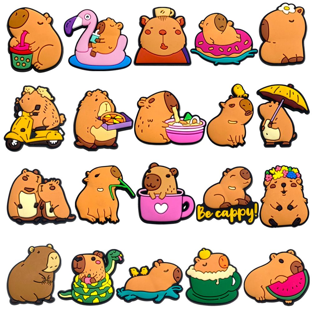 20 Capybara schattige schoenenset met bloemenschoengesp, DIY tuinschoenaccessoires_voghion.com