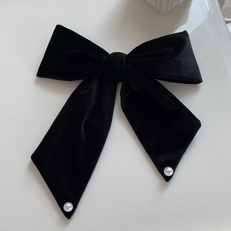 Velluto Autunno e Inverno Perla Nero Grande Fiocco Superiore Clip Sensazione Avanzata Clip Copricapo Fermaglio a Molla Forcina Accessori per Capelli_voghion.com
