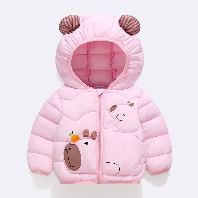 Chaqueta acolchada de invierno con capucha para niños y niñas - Abrigo suave y cálido relleno de poliéster (90-130 cm, rosa/verde claro/caramelo/beige)_voghion.com