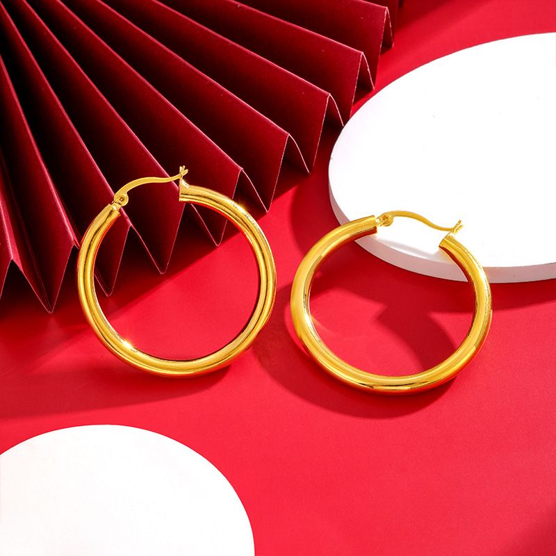 Anello liscio e semplice con fibbie rotonde cave per le orecchie, orecchini semplici ed eleganti in lega di rame, alla moda._voghion.com