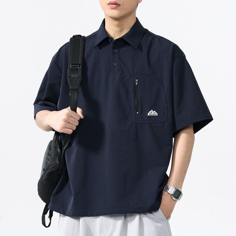 Camiseta de gola moderna, camiseta de trabalho solta masculina, camisa polo de verão, manga curta_voghion.com